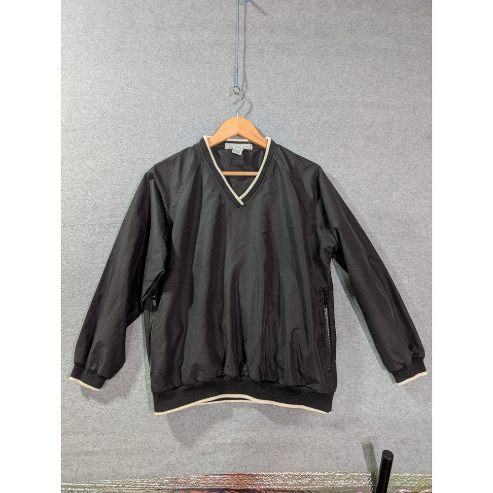 Izod Club Womens Vintage Pullover Jacket Black V‎ Neck Windbreaker Small 90s